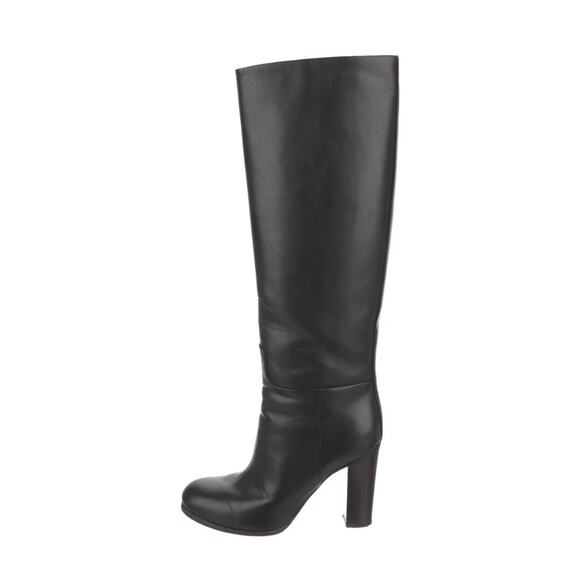 Celine Shoes - Celine Leather Knee-High Boots US 6 | IT 36 Black Semi-Pointed Toes Block Heels